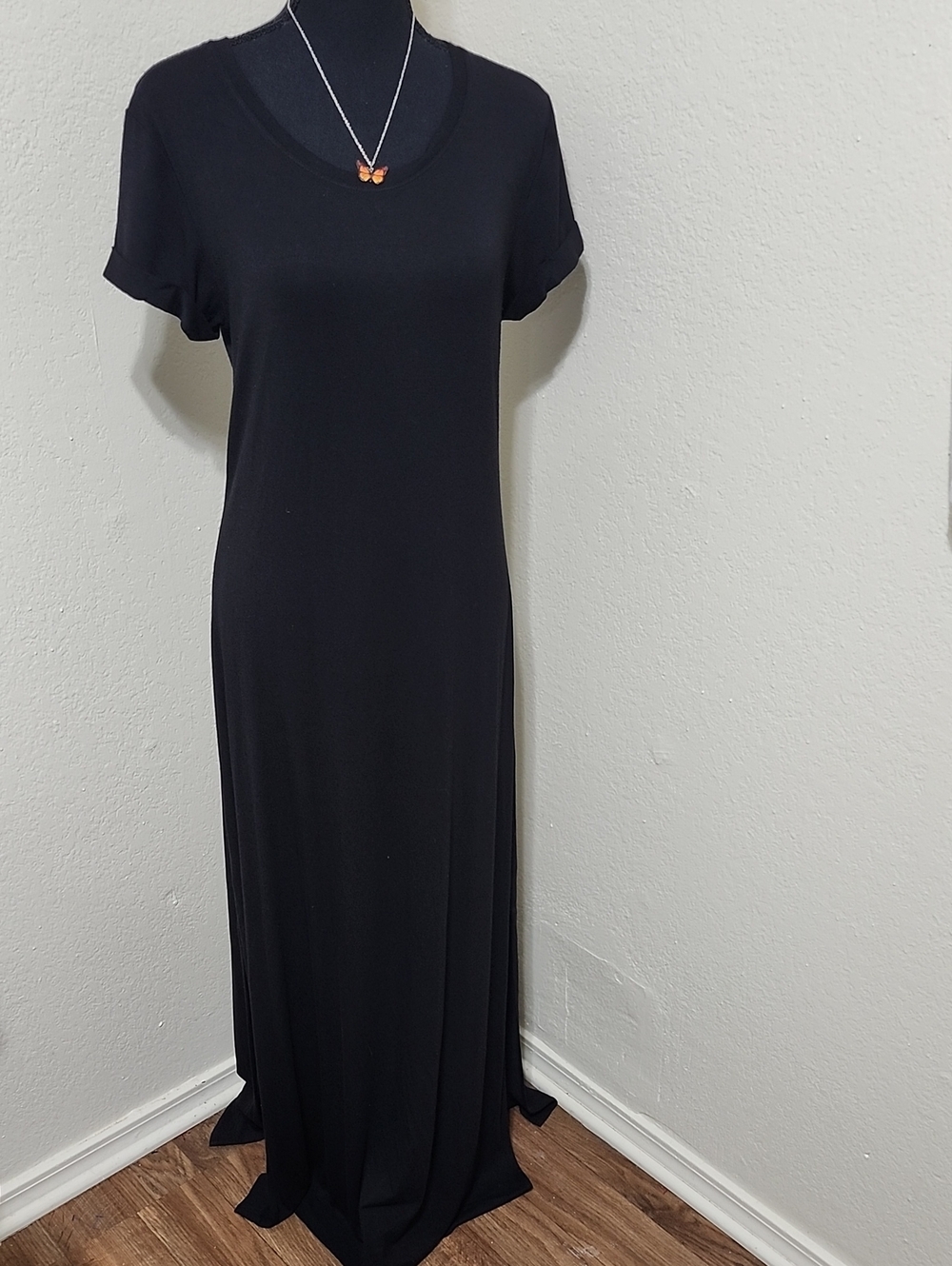 C&C California Black Short Sleeve Scoop Neck Maxi T-Shirt Dress - Sz M Casual